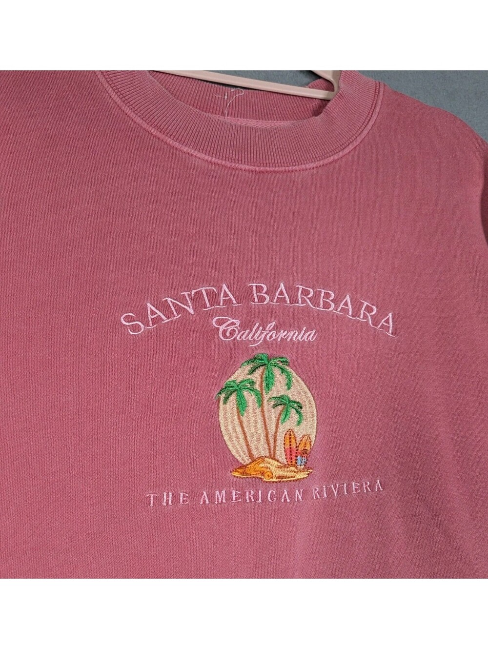 PacSun Mens XL Pink Santa Barbara California Embroidered Crewneck Sweatshirt